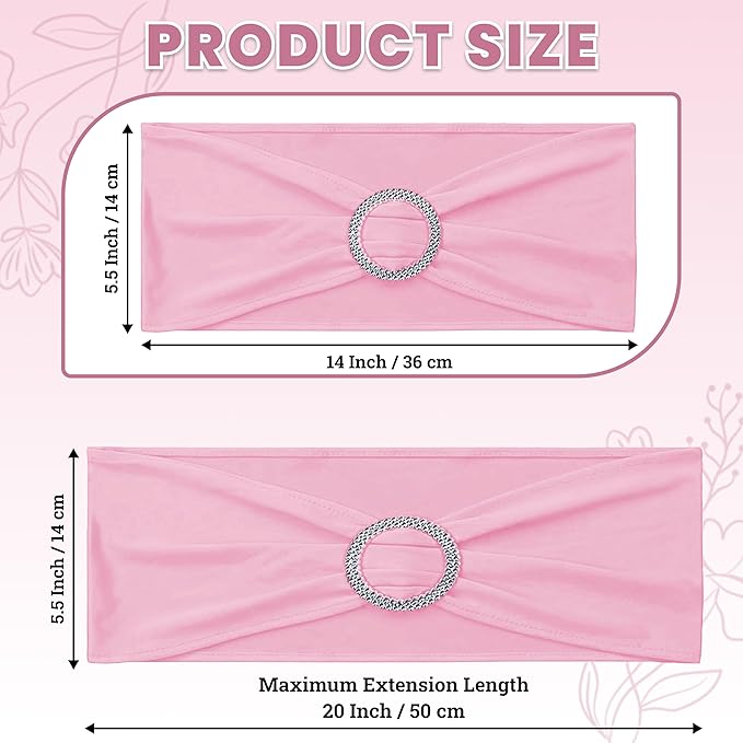 MDS Pack of 50 Spandex Chair Sashes Bow Premium Stretch Chair Cover Band with Buckle Slider Universal fits Elastic Dining Chair Ties for Wedding Party Banquet Events Decoration - Pink