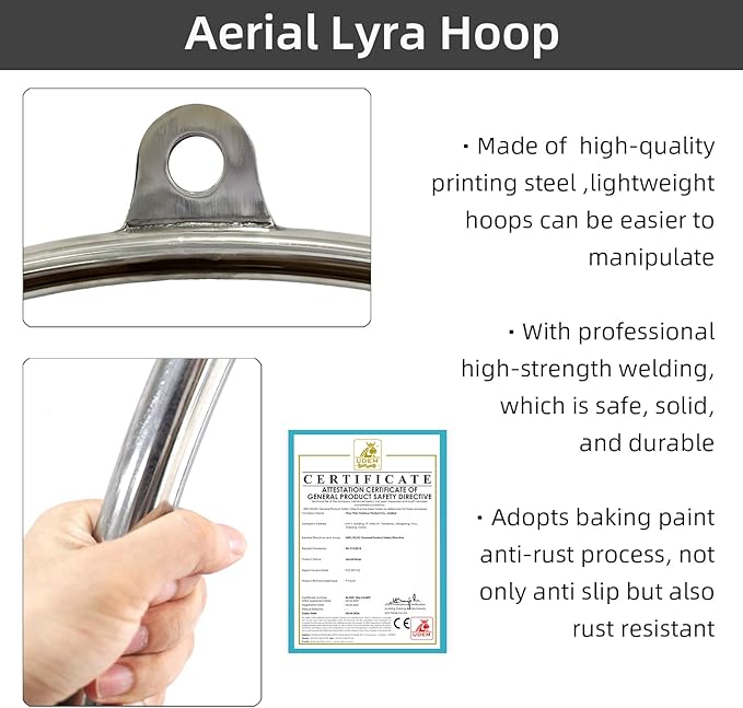 PRIOR FITNESS Aerial Lyra Hoop Set for Adults Suspension Professional Ring Fitness Stainless Steel Single Point Aerial Hoop Equipment Kit(Tube Dia:25mm and 32mm)