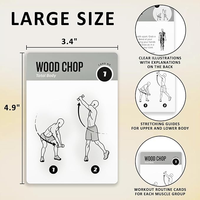 Dumbbell Workout Cards, 62 Large 5"x3.5" Exercise Cards for Home & Gym, Strength Training, Muscle Building, Beginner Fitness Guide, Fitness Cards for Men & Women