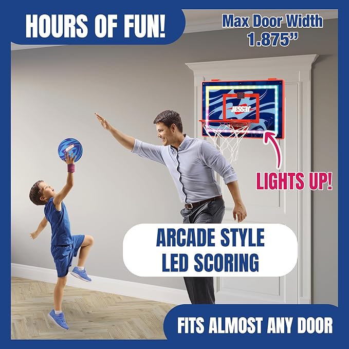 Jesser Basketball Hoop with Balls | Fun Indoor Game for All Ages 6+, Gift for Kids, Children, Teens & Families, Bedroom & Playroom | Toy for Boys & Girls (Ceiling Hoop or Over The Door)