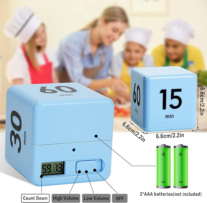 Weewooday Cube Timer, Gravity Sensor Flip Timer for ADHD Productivity, Classroom Kitchen Study Workout Cooking Desk Timers for Time Management, 15 20 30 60 Minutes Countdown Tool(Blue)