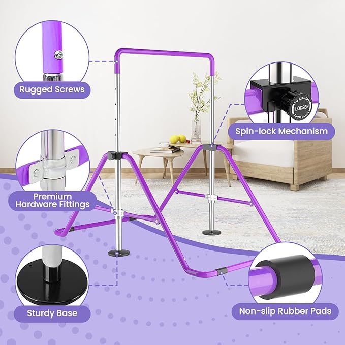 DOBESTS Kids Gymnastics Bar Folding Horizontal Bar, Adjustable Height Gymnastic Horizontal Bars, GymnasticTraining Equipment for Home