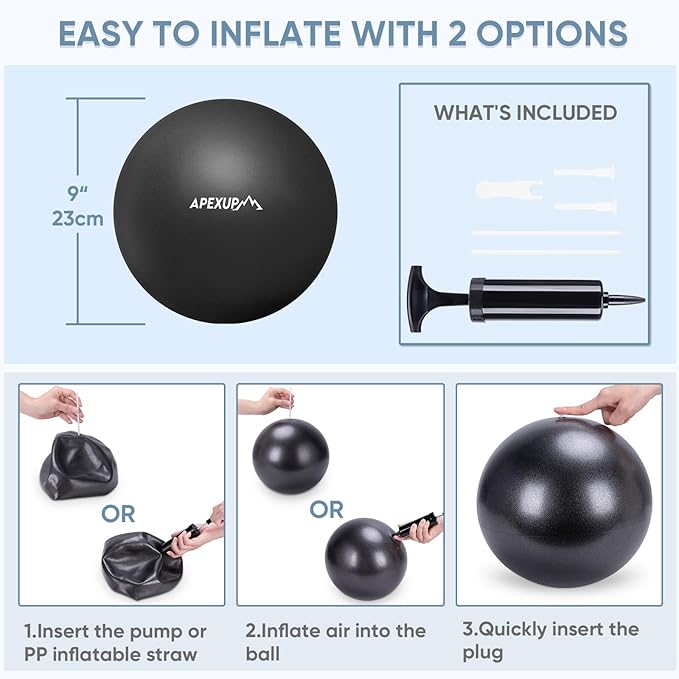 APEXUP 9 Inch Pilates Ball Small Exercise Ball for Yoga, Fitness, Balance, Core Workout, Physical Therapy