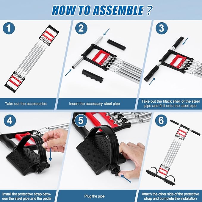 Spring Chest Expander, Tummy Trimmer Hand Gripper 3 in 1 Pull-up Bars Exerciser with 5 Metal Springs, Arm Strength Trainer