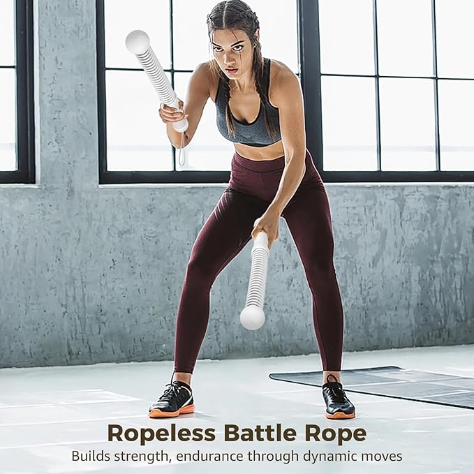 2 Pcs Ropeless Battle Ropes, 16.9 in Weighted Cordless Training Rope, Workout Ropes for Home Gym, Metal Frame with Anti-Slip Handle, Elastic Spring, Full Body Training