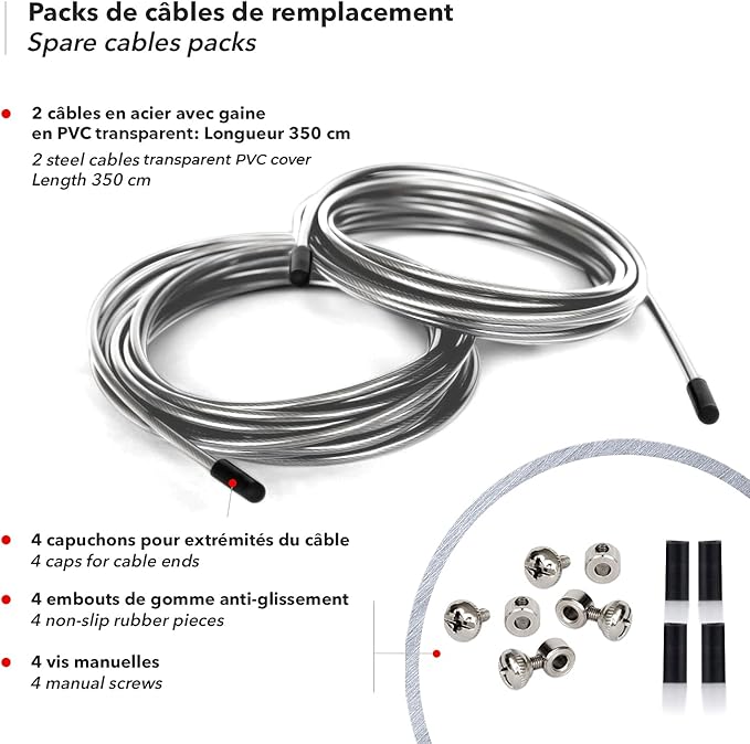 BRANK SPORTS® Pack of 2 Replacement Steel Ropes for all Jump Ropes | Length 12' | 2 Diameters and 7 Colors to Choose From | Replacement Bindings Included | Ideal for Advanced to Double Under