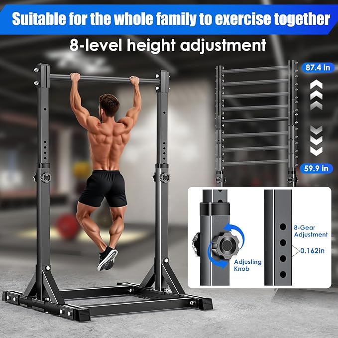 AFFLUENT Pull Up Bar Stand Free Standing Pull Up Bar Station 8 Adjustable Heights Power Tower for Home Gym Workout 330lbs Capacity