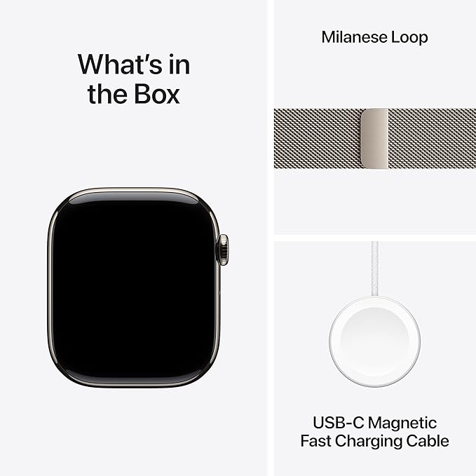 Apple Watch Series 10 [GPS + Cellular 46mm] with Natural Titanium Case with Natural Milanese Loop - M/L. Fitness Tracker, ECG App, Always-On Retina Display, Carbon Neutral with AppleCare+ (2 Years)
