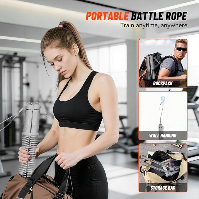 Cordless Ropeless Battle Ropes for Home Gym – Portable Weighted Workout Rope for HIIT, Cardio & Strength Training, Low-Impact Full Body Exercise Equipment for Men & Women
