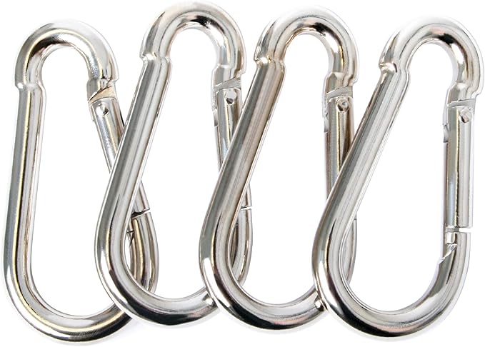 POWER GUIDANCE Stainless Steel Snap Hook, Carabiner Fit for LAT Pulldown Attachments, Chrome-Plated Coating, Cable Machine Accessories for Home Gym, Weight or Climbing attachments, Set of 4