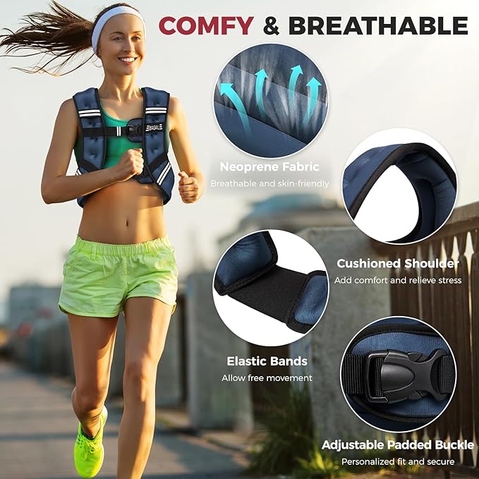 BAGAIL Comfort-Fit Weighted Vest for Woman, Even Weight Distribution, Faster Weight Loss, No-Chafe or Bounce for Walking & Running with Detachable Phone Pouch & Reflective Stripes (Available 5-30lbs)
