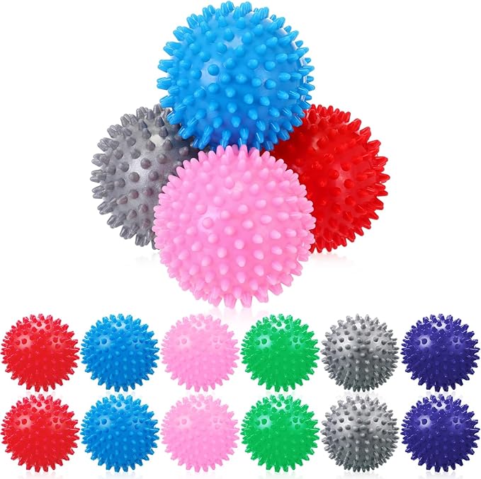 Liliful 12 Pcs Spiky Massage Ball Hard Foot Ball Roller Massager Firm Foot Arch Trainer 3 Inch for Deep Tissue Plantar Fasciitis Back Hands Muscles Soreness Exercise (Mixed Color)