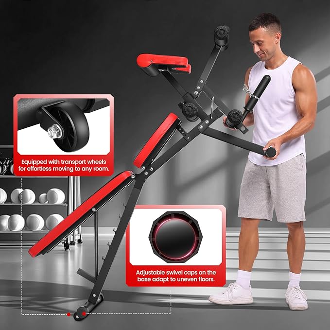 OPPSDECOR Adjustable Weight Bench with Leg Extension and Leg Curl, Workout Bench Press Preacher Curl Bench with Wheels, 800 LBS Flat/Incline/Decline Sit-Up Bench Gym Bench for Home Workout