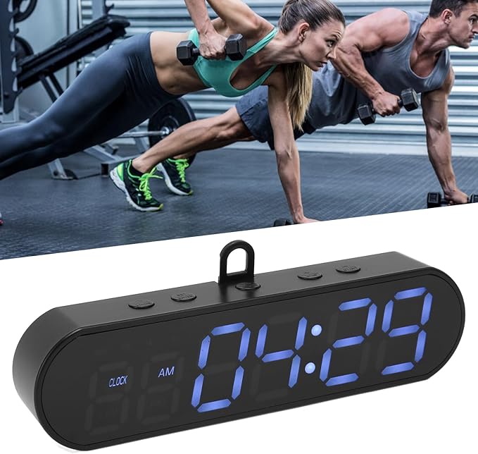 Portable Gym Timer, USB Rechargeable Magnet Workout Clock Large Dispaly Interval Timer Stopwatch with Buzzer, HIIT Tabata Boxing Timer for Home Exercise