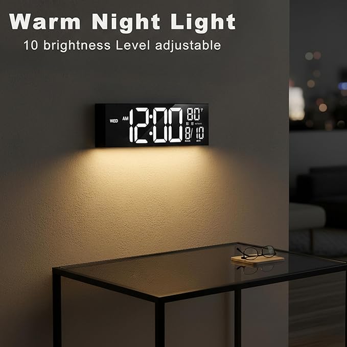 JALL 16.15 inch Large Digital Wall Clock, RGB Lights with Remote Control, Dual Alarms with Big LED Display, Auto DST, C° / F° Temperature for Classroom, Birthday Gift, Senior