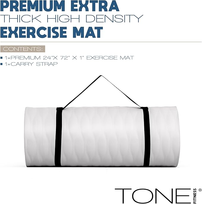 Tone Fitness 1-Inch Thick Yoga Mat | High-Density, Non-slip Exercise Mat with Carrying Strap for Yoga, Pilates, & Home Gym Workouts | Multiple Options