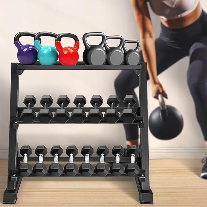 Dumbbell Rack 3‑Tier – 1000 Lb Capacity Heavy Duty Weight Storage Rack For Dumbbells, Kettlebells & Gym Equipment, Adjustable Steel Frame, Black