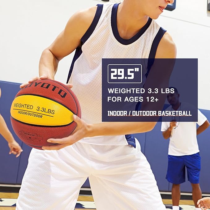KUYOTQ 3LBS/3.3LBS/2.2LBS Weighted Heavy Training Basketball 29.5/28.5" in and Outdoor Improving Handling Dribbling Passing Rebounding Skill Composite Size 7/6 Weighted Training Basketball Equipment