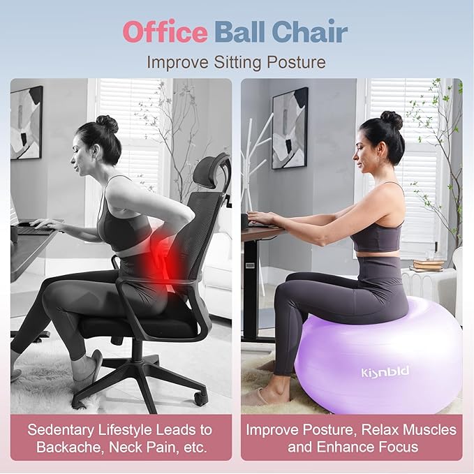 kisnbld Exercise Ball, Extra Thick Yoga Ball for Workout Pregnancy Stability, 4 Sizes Anti-Burst Balance Ball with Foot Pump - Heavy Duty Fitness Ball Chair for Office, Home & Gym