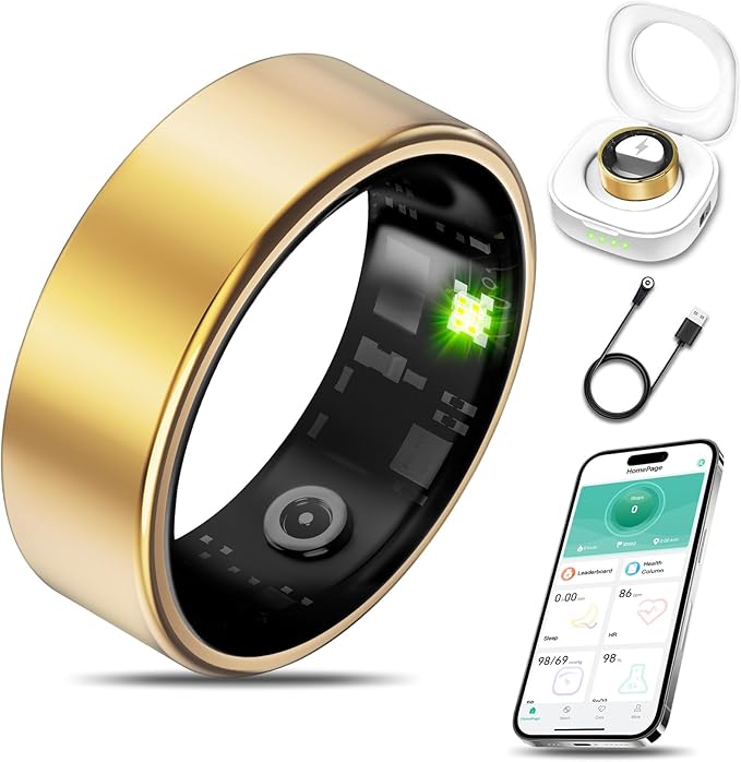 Smart Health Ring for Women Men Fitness Tracker with Heart Rate, Blood Oxygen, Blood Pressure, Sleep Monitoring, Step Counting, IP68 Waterproof for iOS and Android, No APP Fee, Gold 11