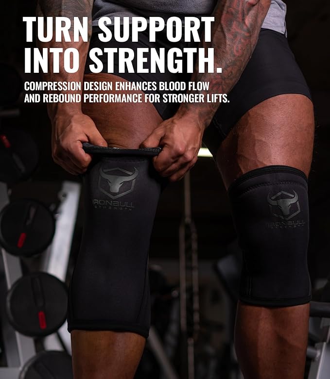 Iron Bull Strength Knee Sleeves 7mm (1 Pair) - Compression Brace & Knee Sleeve For Weightlifting, Powerlifting & Cross Training - Knee Support for Squats - Men & Women