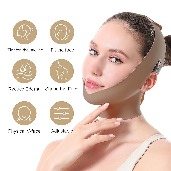 Face Strap, Face Lift Belt Face V Line Lifting Mask, Chin Up Half Face Covering Lift Brown ﻿
