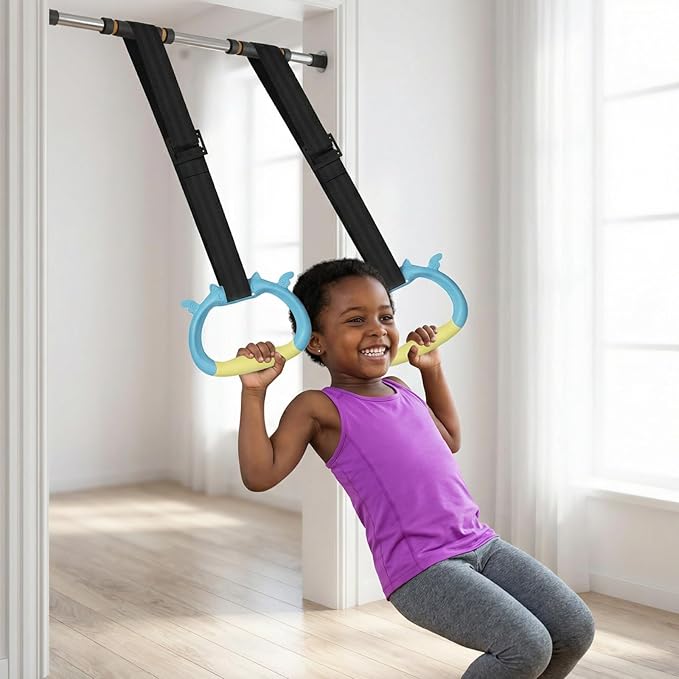 Gymnastics Rings, Children's Home Gym Equipment, Children's Adjustable Strap Strength Training Rings, Pulling Rings for Physical Training