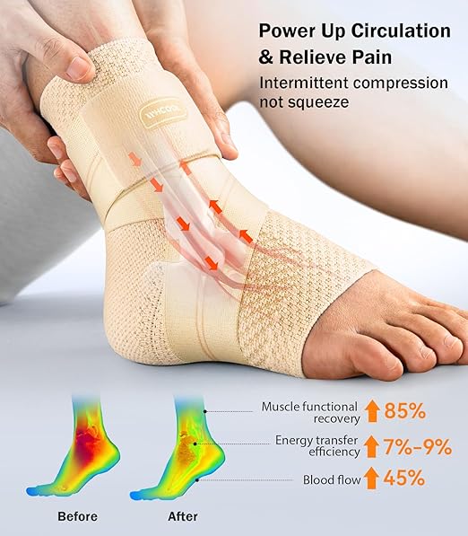 Flat Knitting Ankle Brace for Women&Men, 7-Zone Dynamic Compression Sleeve w/Flex Strap,Foot Support for Sports, Sprained Ankle, Achilles Tendonitis, Plantar Fasciitis Relief(Pack of1) M,Nude