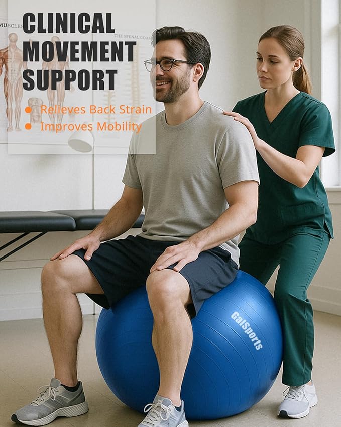 GalSports Stability Ball for Core Training & Physical Therapy – Anti-Burst, Slip-Resistant Yoga Ball for Home Gym, Pilates, Balance & Posture Improvemen