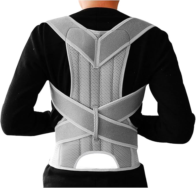 Posture Corrector for Women and Men, Adjustable Back Straightener Posture Corrector,Upper Lower Back Brace Support Belt for Men Women Body Neck Shoulder Trainer (M, Grey)