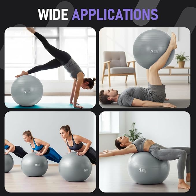 Gruper Yoga and Pilates Ball,4 Sizes 15 inch-30 inch Gym Ball for Fitness, Yoga, Workout, Pregnancy and Physical Therapy,Quick Pump Included,Great as Yoga Ball Chair for Office or Home Gym Equipment