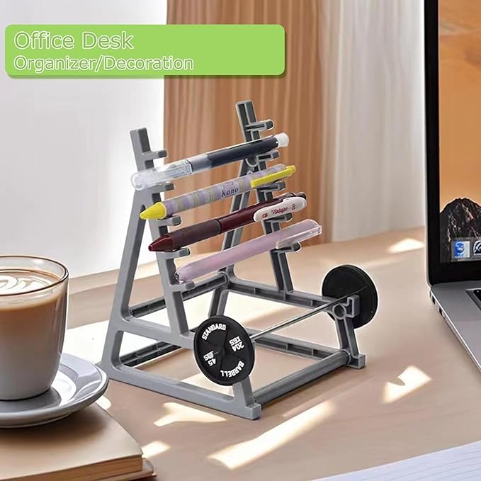 2 Pack Squat Rack Pen Holder for Desk, Mini Barbell Rack Pencil Organizer with Weights, Fun Gym-Themed Desktop Accessories for Fitness and Weightlifting Fans