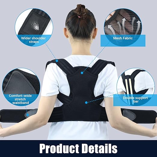 Posture Corrector for Kids Adjustable Back Straighter with Shoulder Pads Upper Back Posture Brace for Teenagers to Provide Spinal Support Improve Posture and Prevent Slouching(Medium, waist size 23.6-31.5in)