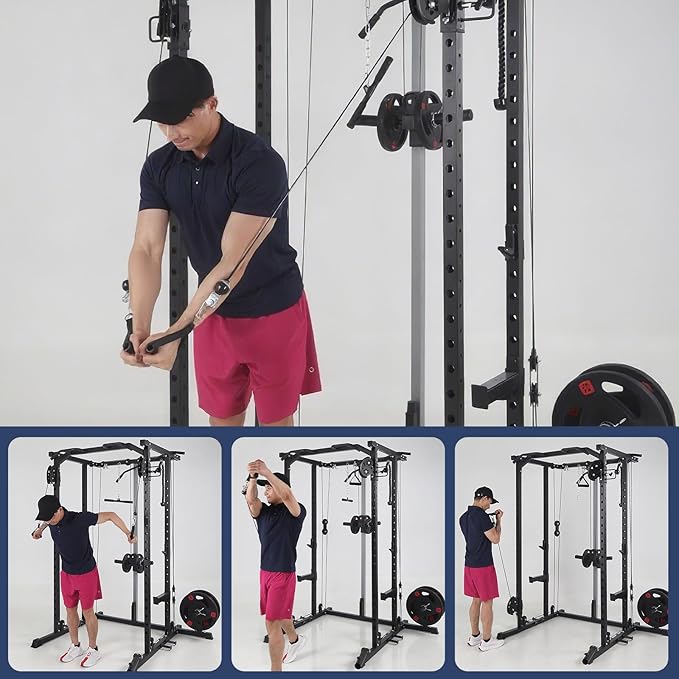2000 LBS Power Cage,All in One Squat Power Rack with Dual Pulley Cable Crossover System,Heavy-Duty Steel Construction Squat Rack for Strength Training Home gym