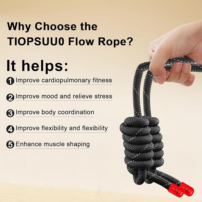 Flow Rope Exercise Jump Rope For Fitness, Working Out, Flow with 9 Ft Adjustable Double Woven Workout Rope For Men, Women, Beginners' Training – Indoor & Outdoor Cardio