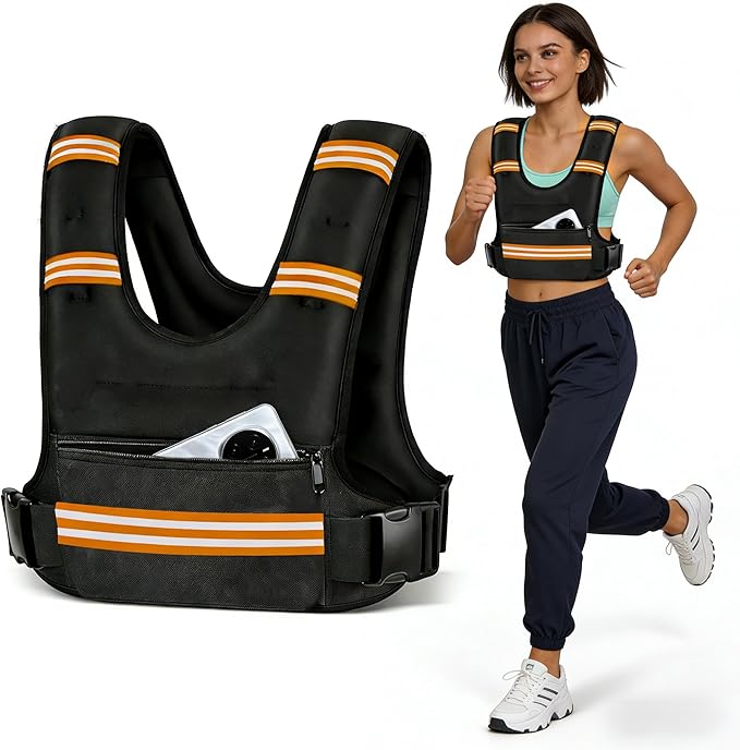Weighted Vests for Women Men,8/12/16/20/25lb with Adjustable Straps, Reflective Stripe & Storage Pockets - Ideal for Running, Fitness Training