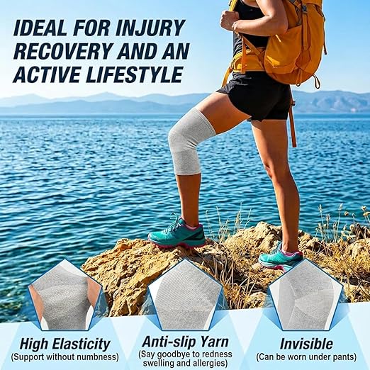 Premium Bamboo Knee Sleeve - 1 Pair Bamboo Compression Knee Sleeve for Women & Men, Anti-Slip Elastic Sport Warm Knee Brace for Arthritis (Gray,Large)