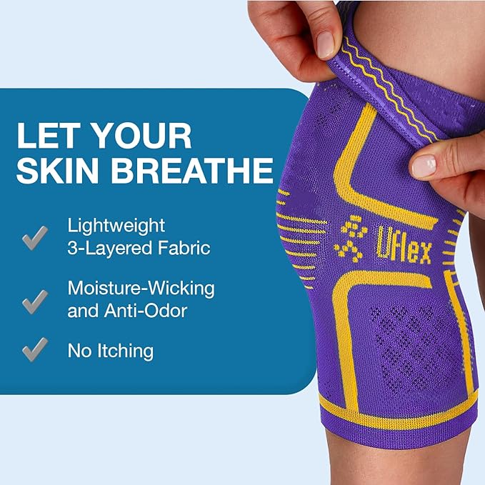 UFlex Athletics Knee Brace for Men and Women Knee Compression Sleeve Support for Arthritis Joint Pain Relief, Workout, Swelling, Sports, Circulation, Running, Recovery Support for ACL & Meniscus Tear
