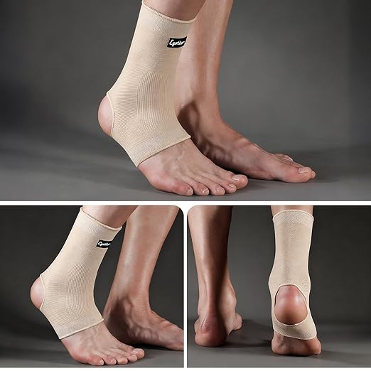 eYotto Open-Heel Ankle Sleeves (1 Pair), Breathable Foot & Ankle Compression Support for Swelling, Plantar Fasciitis & Sprain Relief for Men & Women