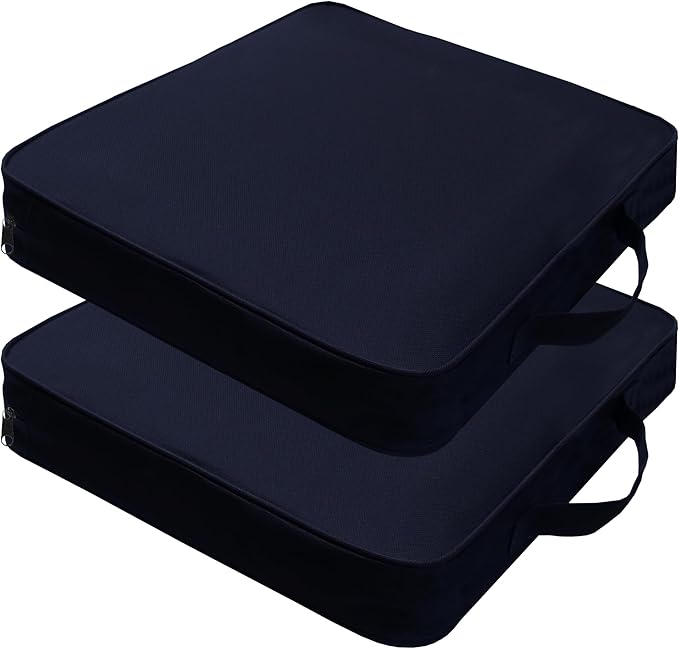 JUICYRAUL 2 Pack Black Stadium Seat Cushions for Bleachers, Extra Thick 2.4" Waterproof 600D Oxford Cushion with Handle & Zipper, Portable Indoor Outdoor for Sports Events, Office Chairs, Beaches