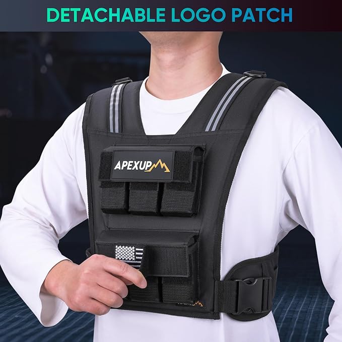 APEXUP Adjustable Weighted Vest Men 20lbs/30lbs/40lbs Weights with Reflective Stripe, Weight Vest Woman Workout Vest for Strength Training Running Walking