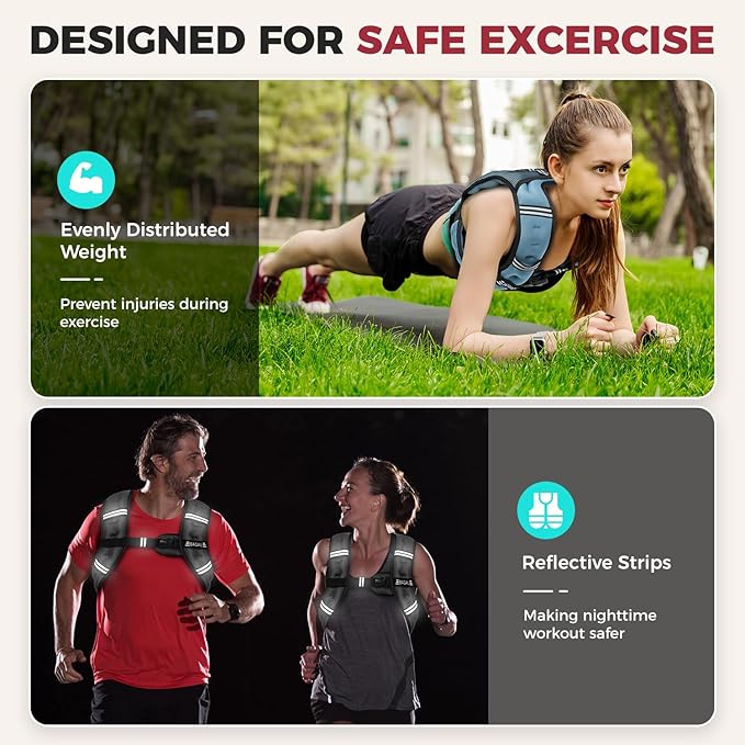 BAGAIL Comfort-Fit Weighted Vest for Woman, Even Weight Distribution, Faster Weight Loss, No-Chafe or Bounce for Walking & Running with Detachable Phone Pouch & Reflective Stripes (Available 5-30lbs)