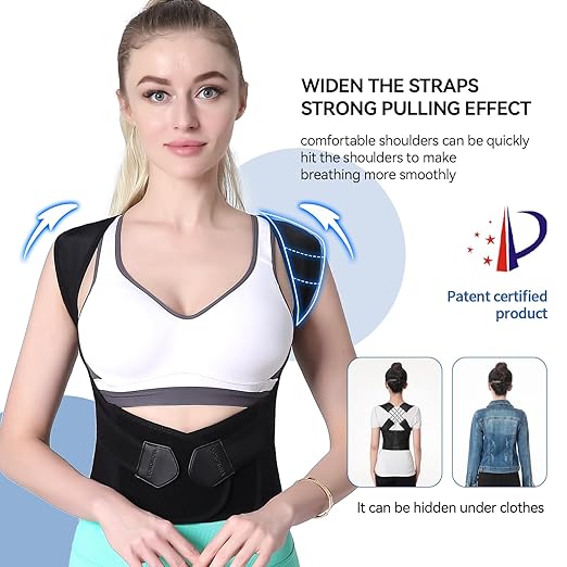 VOKOKOYA Posture Corrector for Women and Men,Adjustable Shoulder Straightener,Back Support Brace,Upper Spine scoliosis, hunchback Black Large