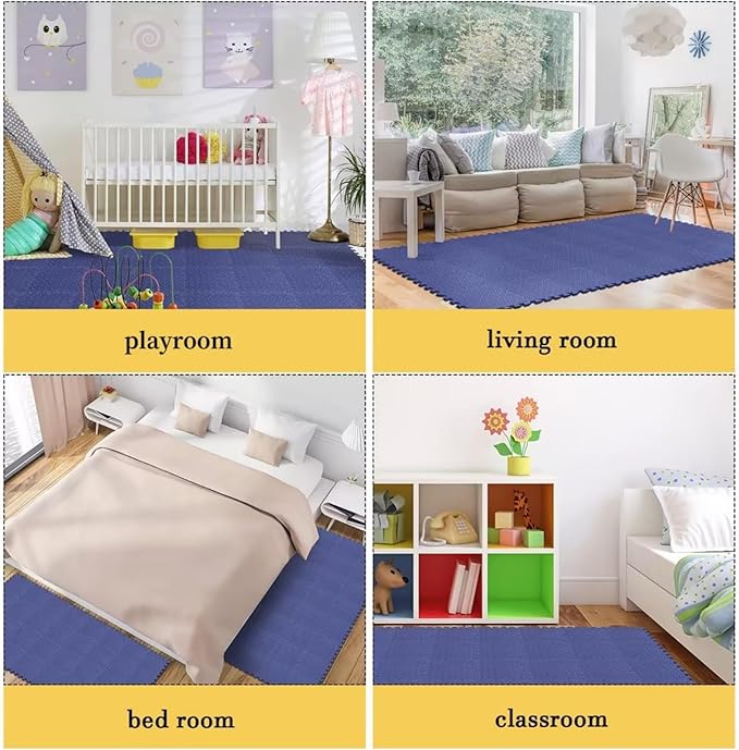 Shihanee Foam Floor Tiles Foam Floor Mats Play Mats Bulk with Borders Interlocking for Bedroom Gym Nursery(11.8 x 11.8 Inch,Navy Blue)