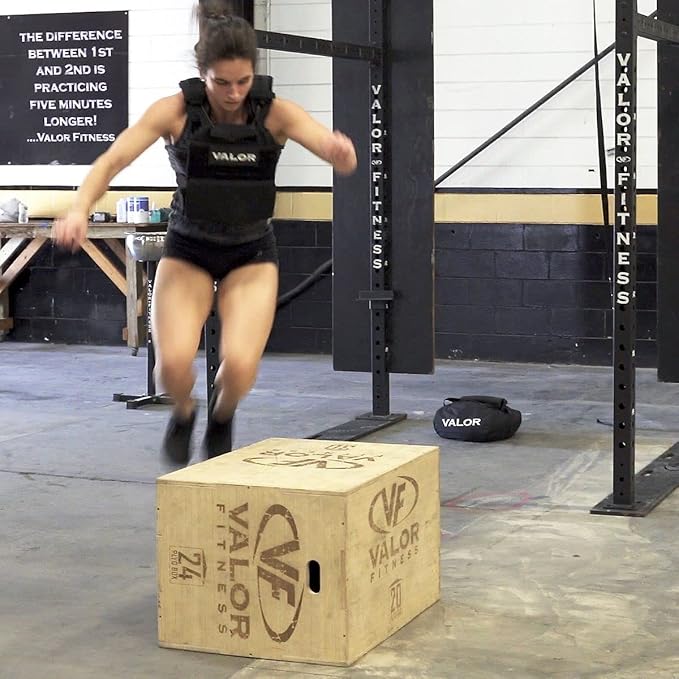 Valor Fitness Plyo Box - Wooden Plyometric Jump Box for Strength and Conditioning Training Box Jump (20” x 24” x 30”) and (18” x 20” x 24”)