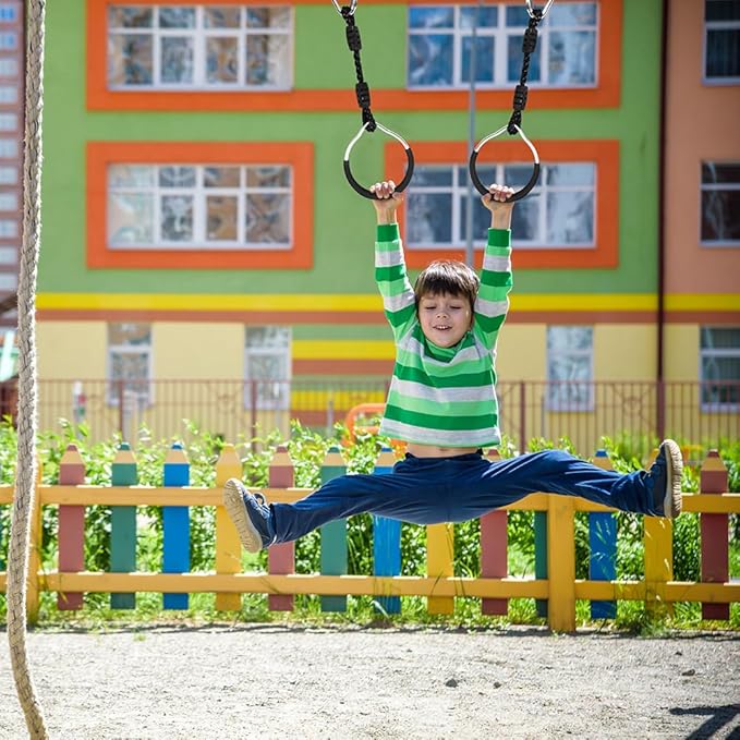 Hanging Ninja Gymnastic Ring Swing Monkey Bar Climbing Bar Jungle Fist For Outdoor Indoor Backyard Activities, 4 Pack Black Obstacle Course Rings Workout Playground Training Equipment Trapeze Play Set