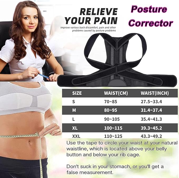 Posture Corrector for Women and Men, Adjustable Back Straightener Posture Corrector,Upper Lower Back Brace Support Belt for Men Women Body Neck Shoulder Trainer (XS, Black)