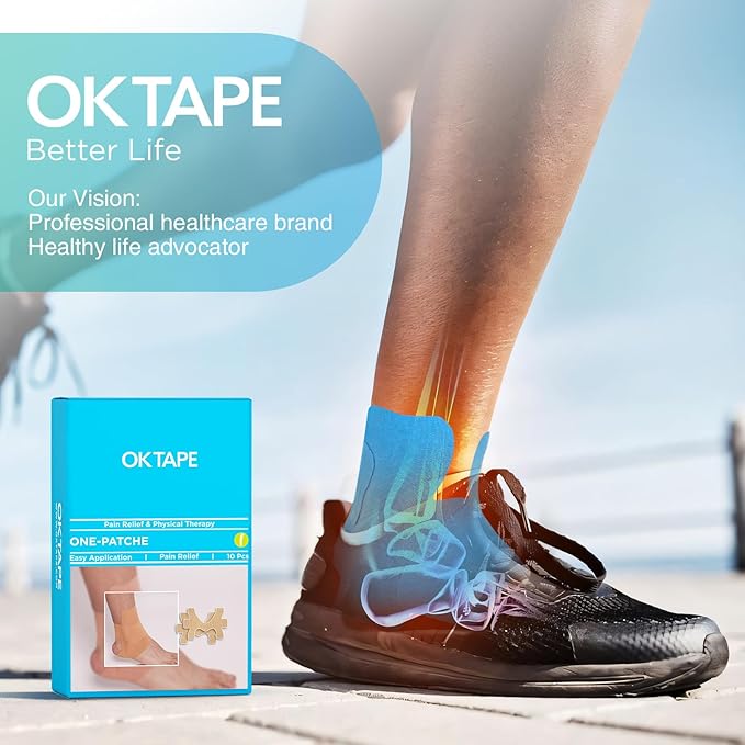 OK TAPE Precut Kinesiology Ankle Tape, 10 Pcs, Pain Relief, Prevent Ankle Sprain, Provide Support for Ankle Ligament, Elastic Athletic Tape, Breathable Kinetic Tape for Daily use - BPink