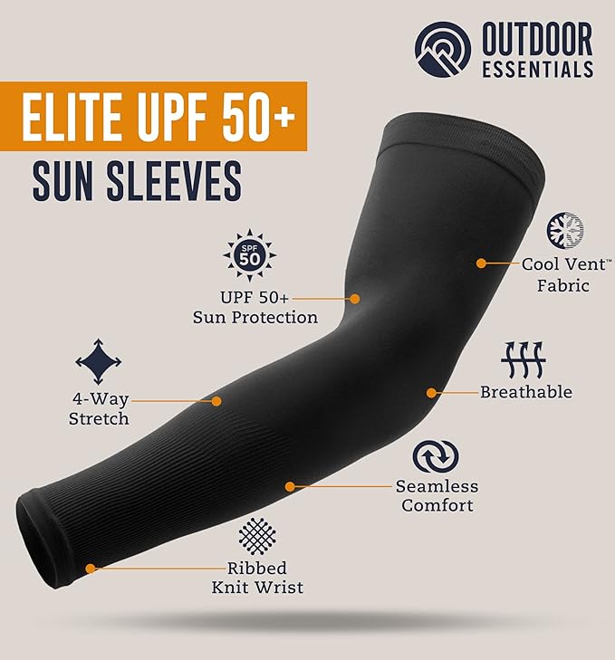 OutdoorEssentials UV Sun Protection Arm Sleeves - Compression Arm Sleeve, UV Arm Sleeves Men, Women - Golf Cooling Sleeves