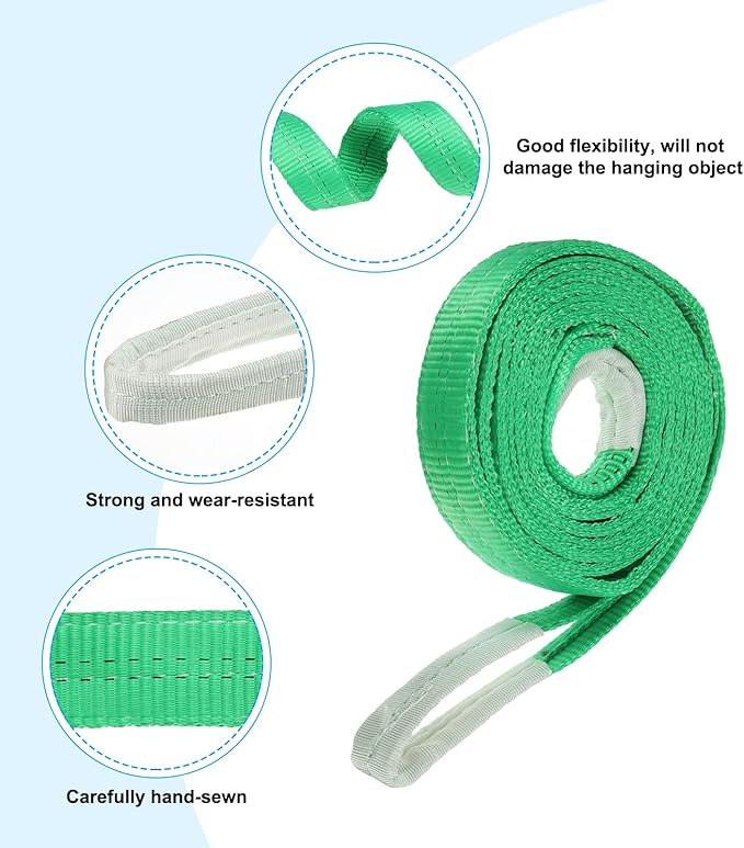 PATIKIL Lifting Slings Straps, 1 Pcs Polyester 16ft Heavy Web Slings Duty Flat Lifting Belts Pull Lifting Straps Slings Mount(4409lbs), Green
